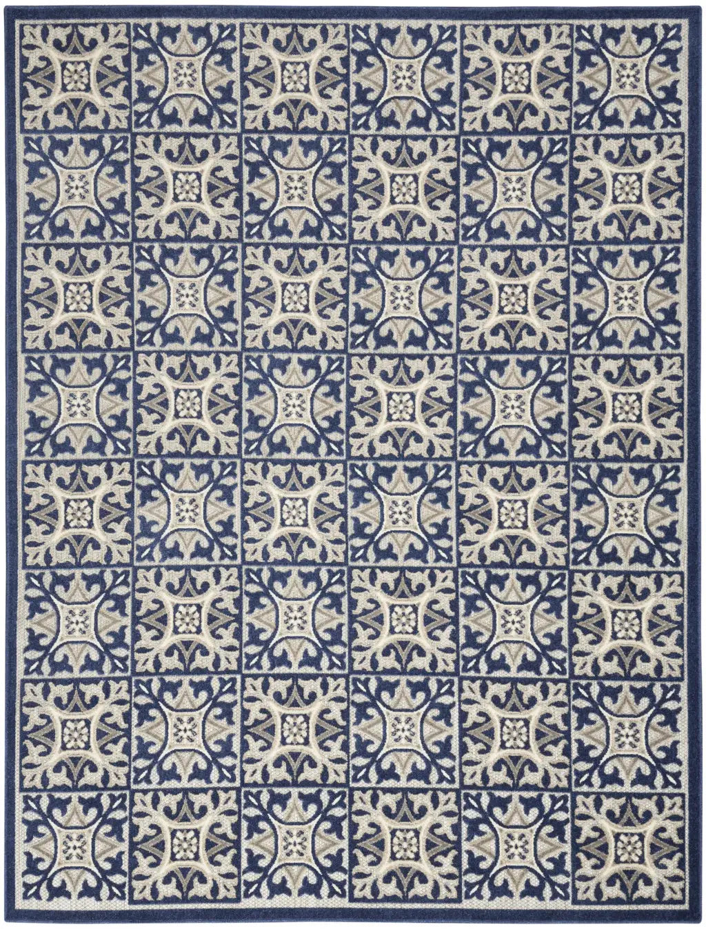 8' X 11' Blue Fleur De Lis Stain Resistant Non Skid Area Rug - Homeroots - Flyclothing LLC