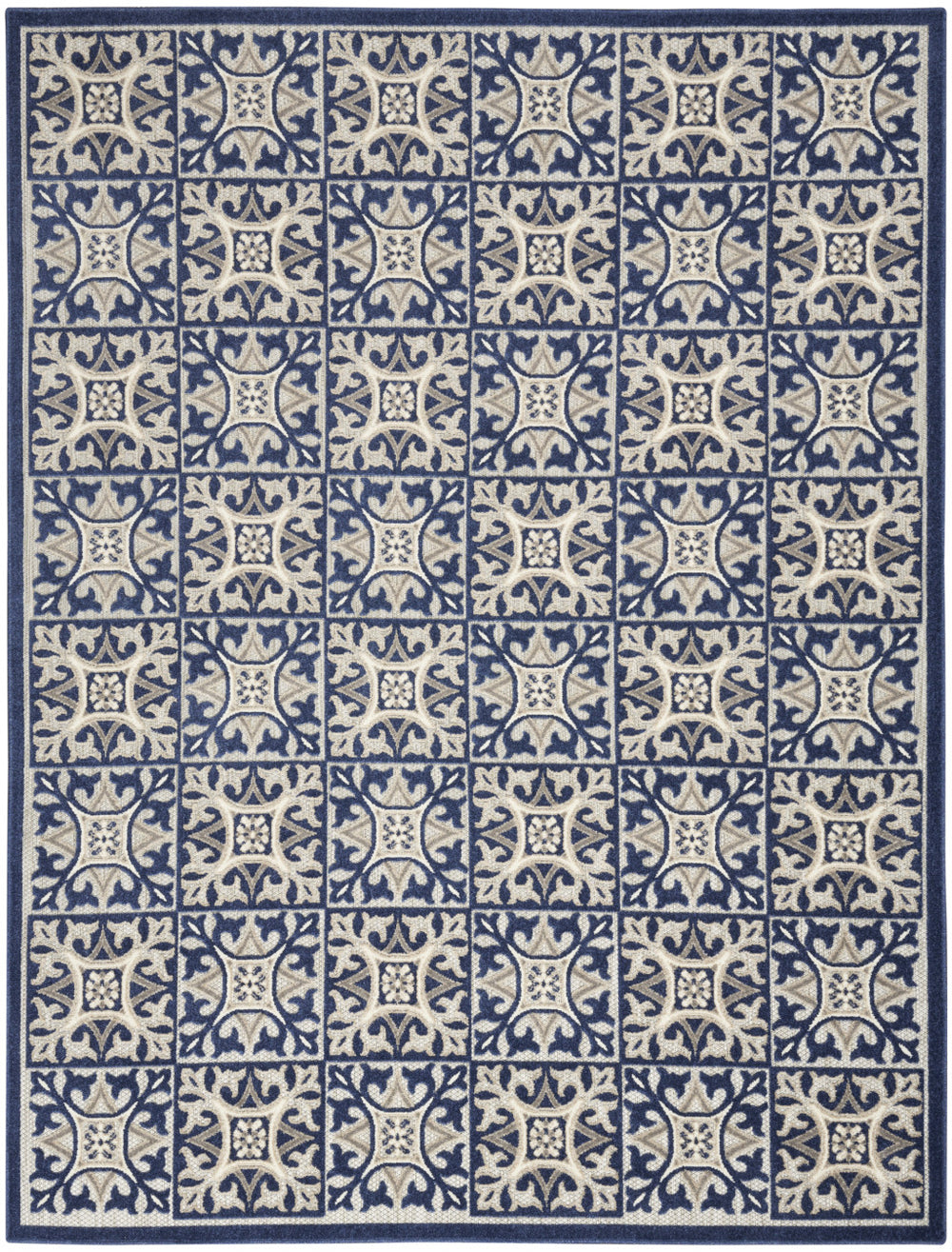 8' X 11' Blue Fleur De Lis Stain Resistant Non Skid Area Rug - Homeroots