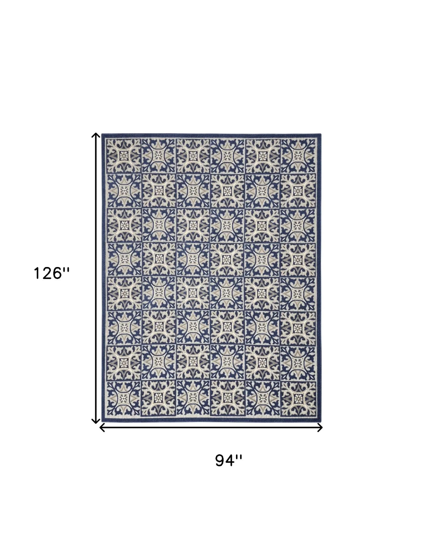 8' X 11' Blue Fleur De Lis Stain Resistant Non Skid Area Rug - Homeroots - Flyclothing LLC