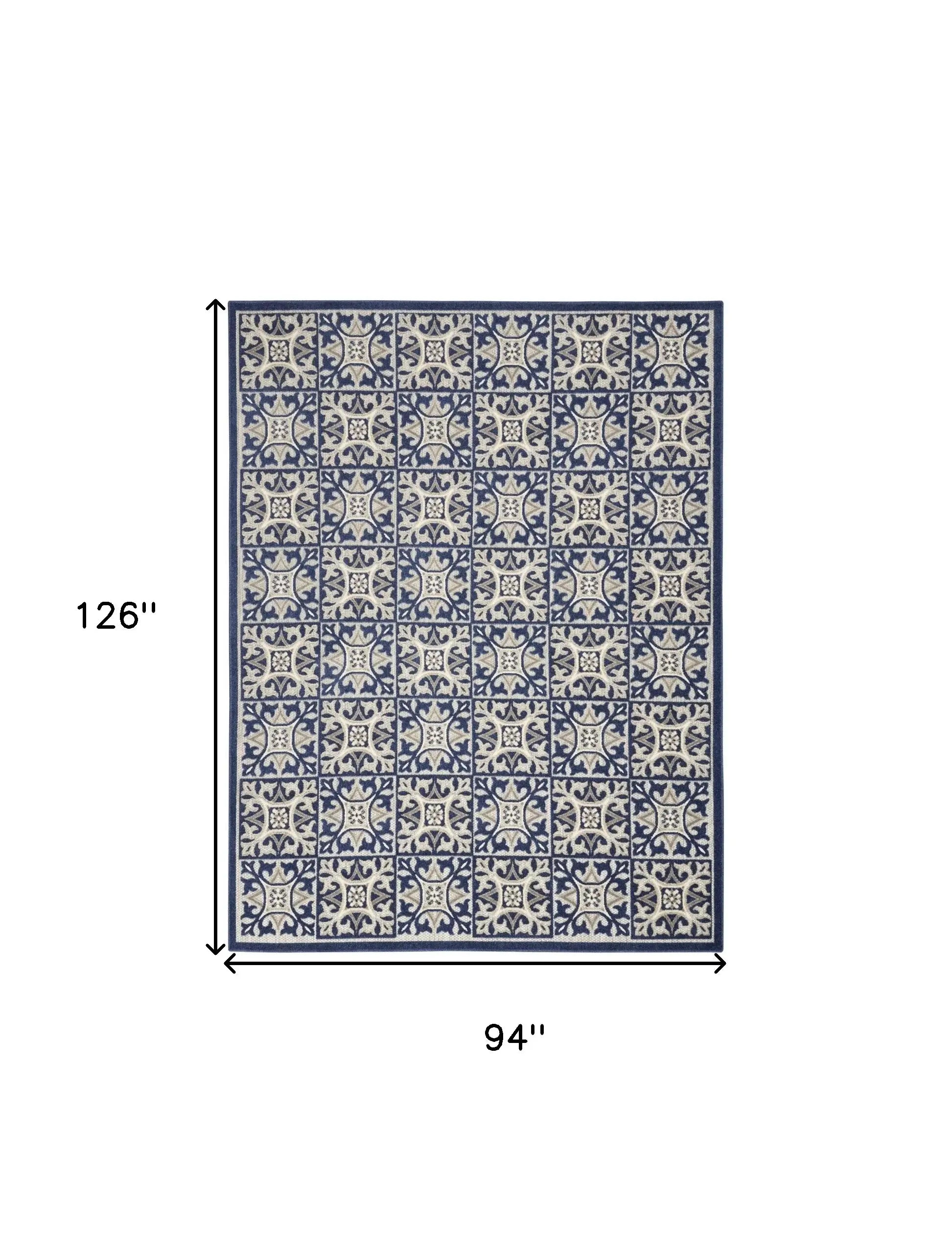 8' X 11' Blue Fleur De Lis Stain Resistant Non Skid Area Rug - Homeroots - Flyclothing LLC