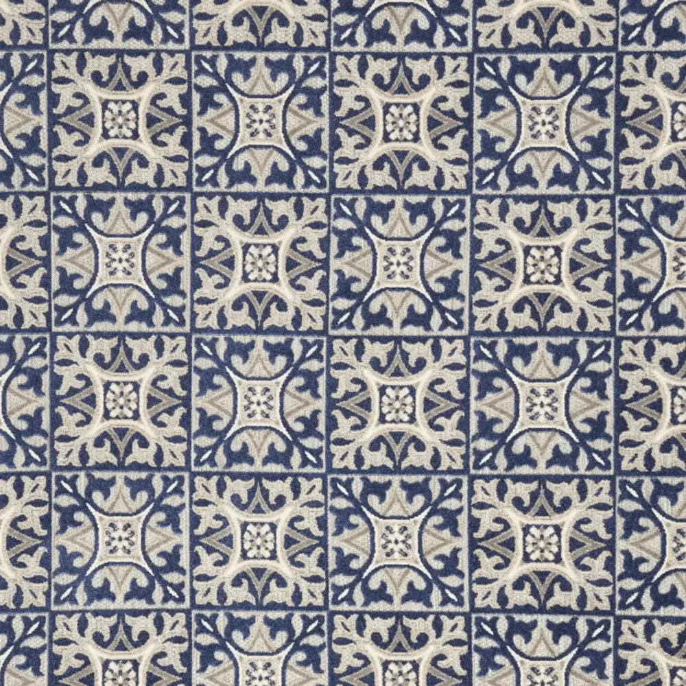 8' X 11' Blue Fleur De Lis Stain Resistant Non Skid Area Rug - Homeroots - Flyclothing LLC