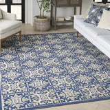 8' X 11' Blue Fleur De Lis Stain Resistant Non Skid Area Rug - Homeroots - Flyclothing LLC