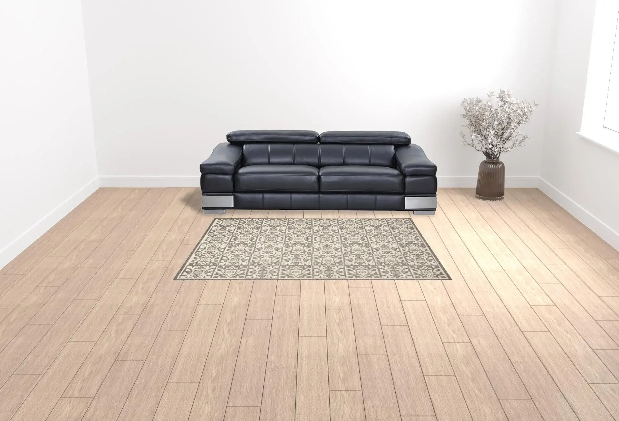 6' X 9' Ivory And Grey Fleur De Lis Stain Resistant Non Skid Area Rug - Homeroots - Flyclothing LLC