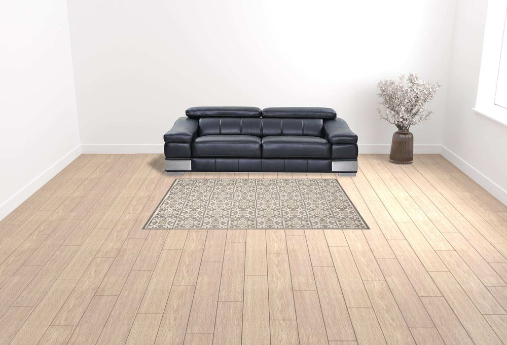 6' X 9' Ivory And Grey Fleur De Lis Stain Resistant Non Skid Area Rug - Homeroots - Flyclothing LLC