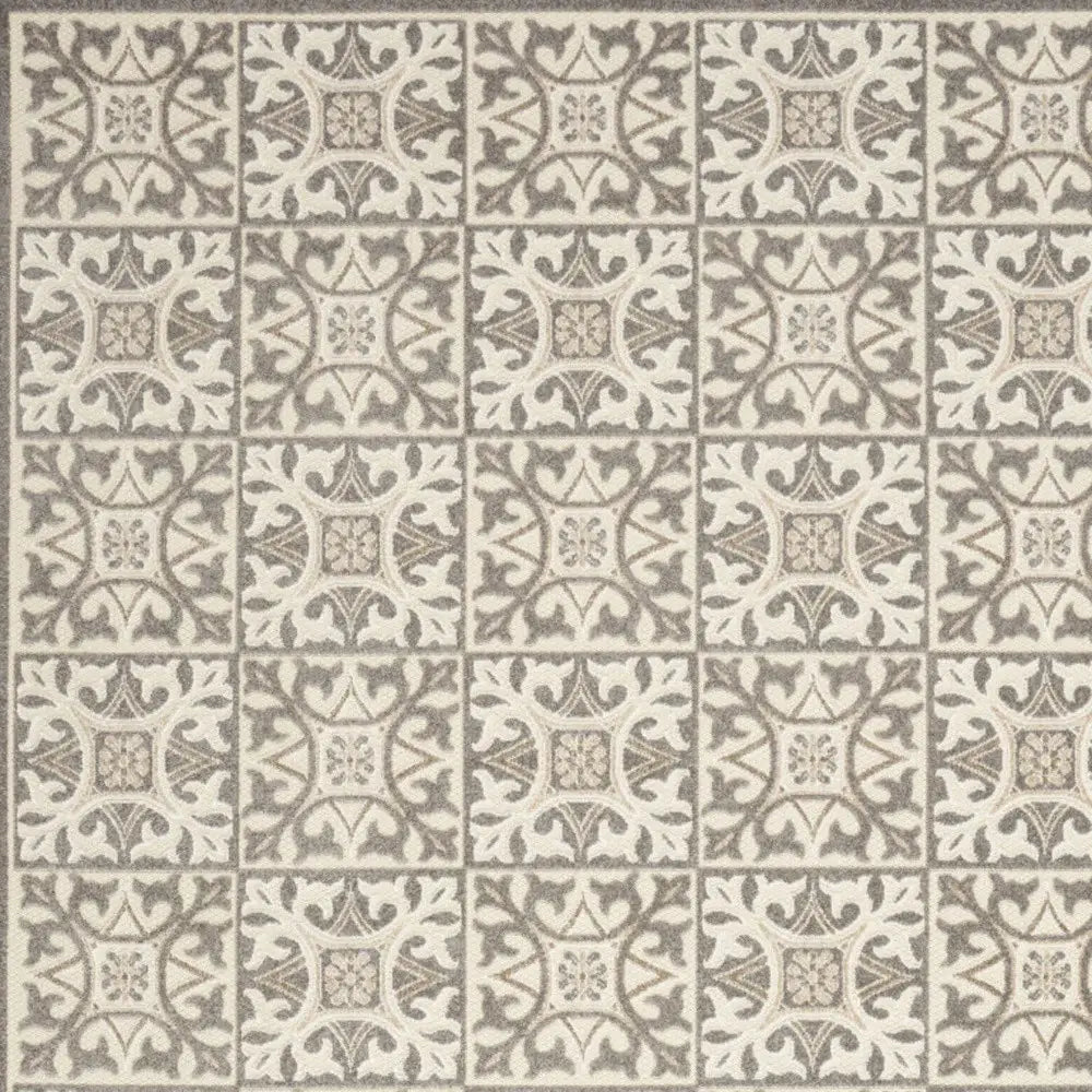 7' X 10' Ivory And Grey Fleur De Lis Stain Resistant Non Skid Area Rug - Homeroots - Flyclothing LLC