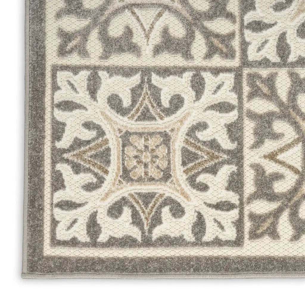 8' X 11' Ivory And Grey Fleur De Lis Stain Resistant Non Skid Area Rug - Homeroots - Flyclothing LLC