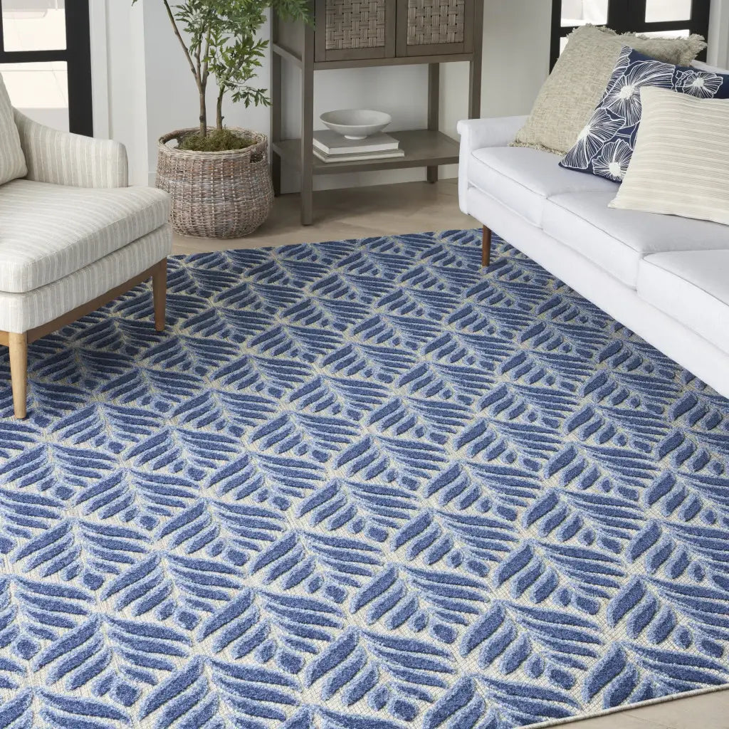 8' X 11' Blue Floral Stain Resistant Non Skid Area Rug - Homeroots - Flyclothing LLC