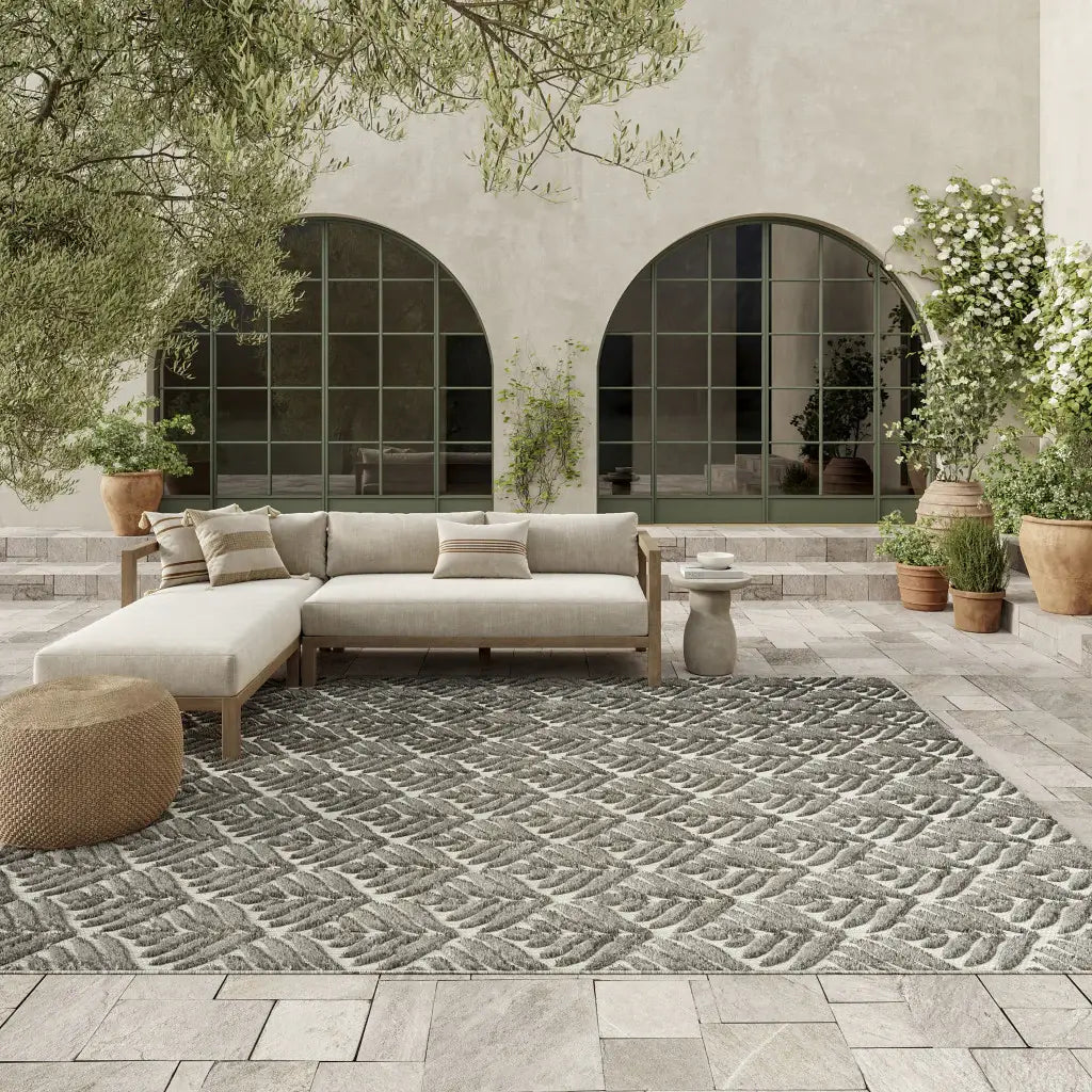 8' X 11' Charcoal Floral Stain Resistant Non Skid Area Rug - Homeroots - Flyclothing LLC