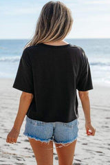 Checkered Peace Sign Round Neck T-Shirt - Trendsi - Flyclothing LLC