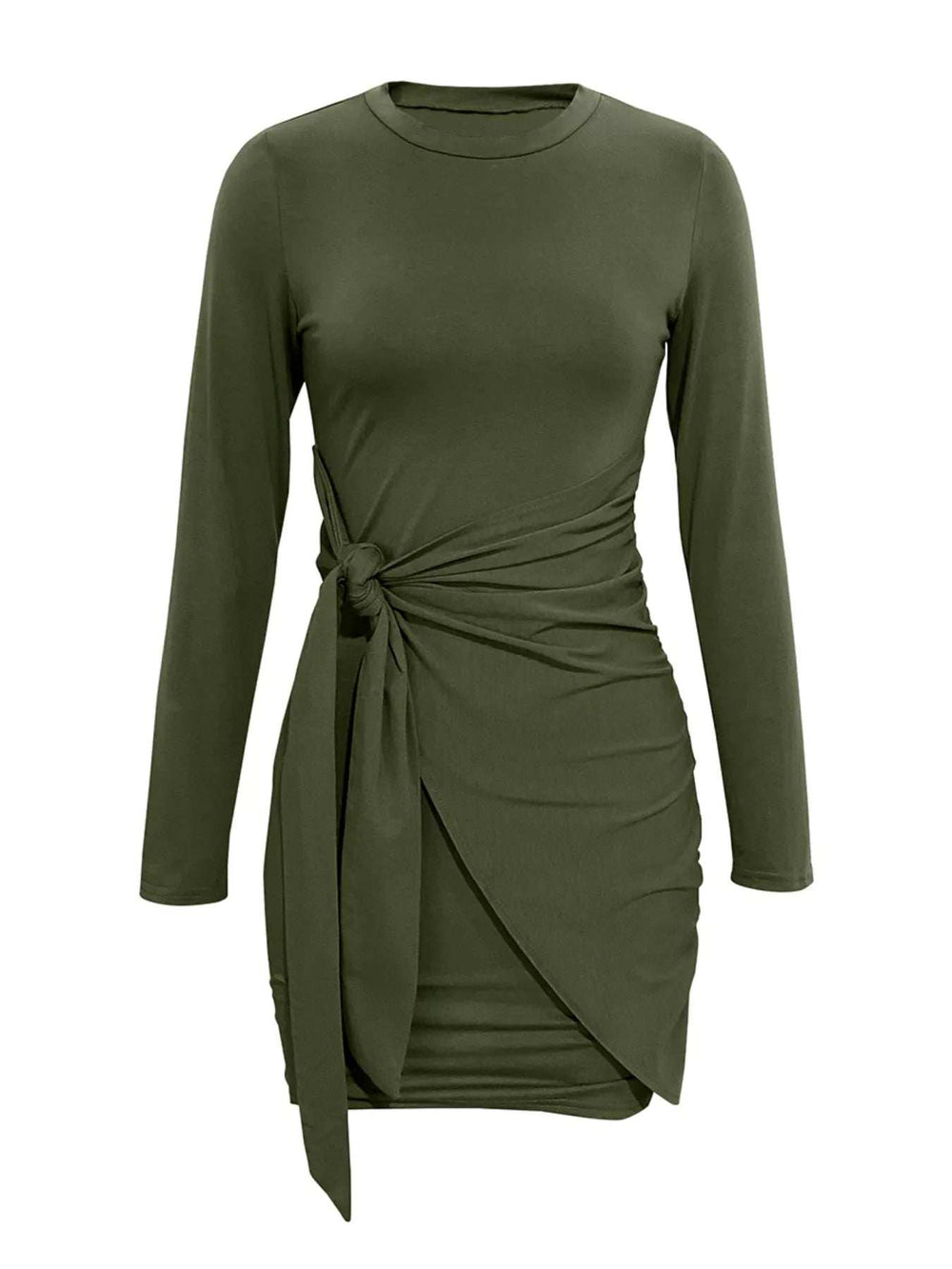 Round Neck Long Sleeve Bodycon Dress - Trendsi - Flyclothing LLC