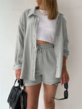 Texture Button Up Shirt and Drawstring Shorts Set - Trendsi - Flyclothing LLC