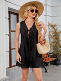 Tie Front Sleeveless Romper with Pockets - Trendsi - Flyclothing LLC