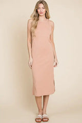 BOMBOM Ribbed Knit Sleeveless Midi Dress - Trendsi - Flyclothing LLC