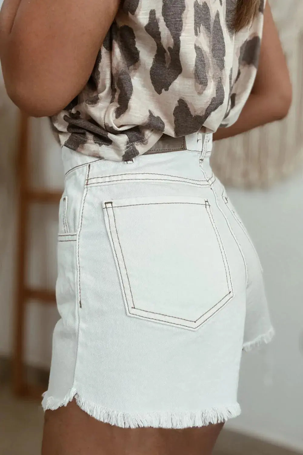 Raw Hem High Waist Denim Shorts - Trendsi - Flyclothing LLC
