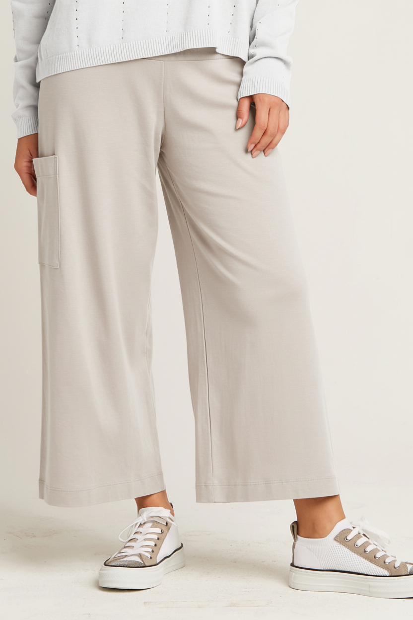 Pima Cotton Cropped Gaucho Pants - Putty - PLANET by Lauren G - Flyclothing LLC