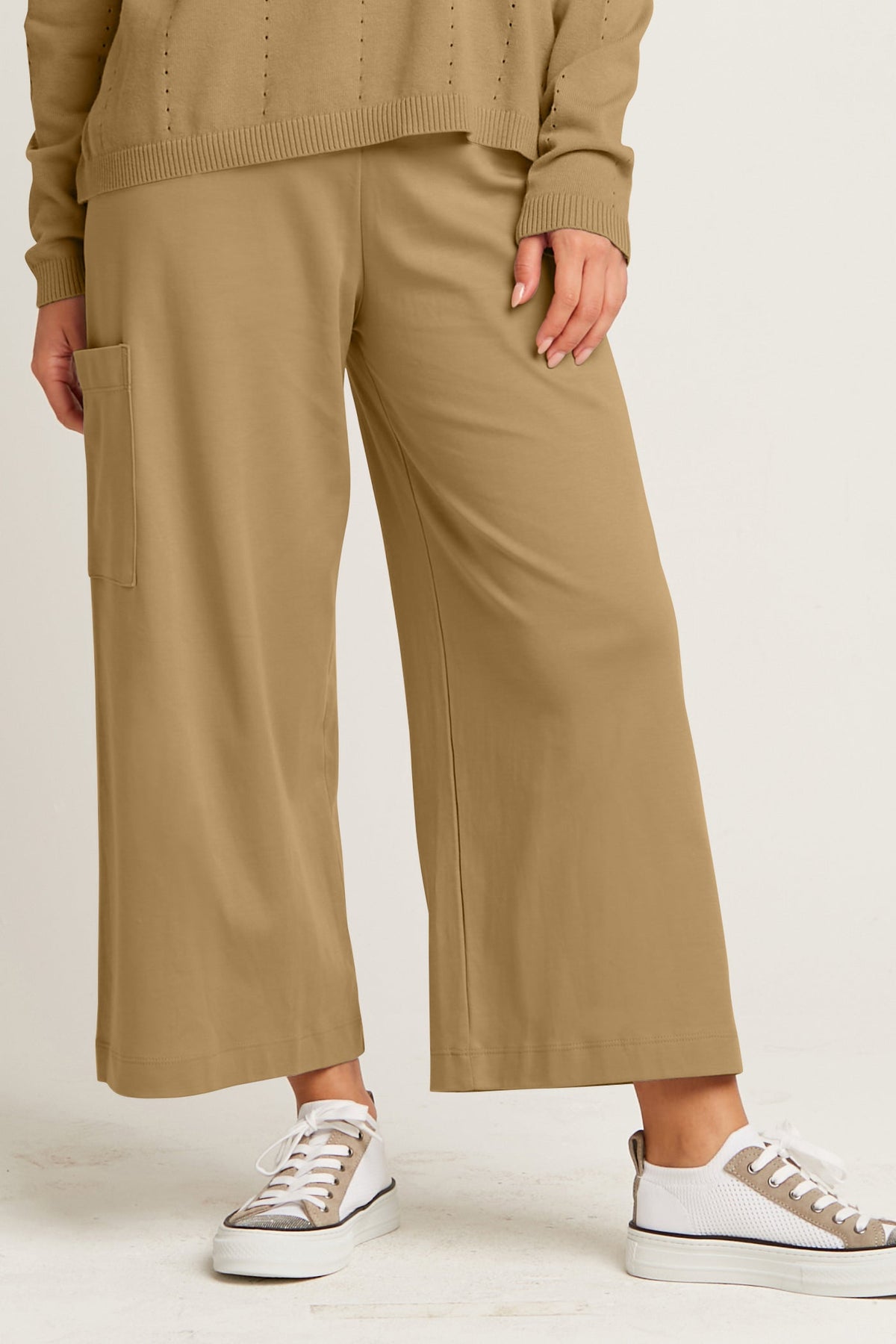 Pima Cotton Cropped Gaucho Pants - Walnut - PLANET by Lauren G - Flyclothing LLC