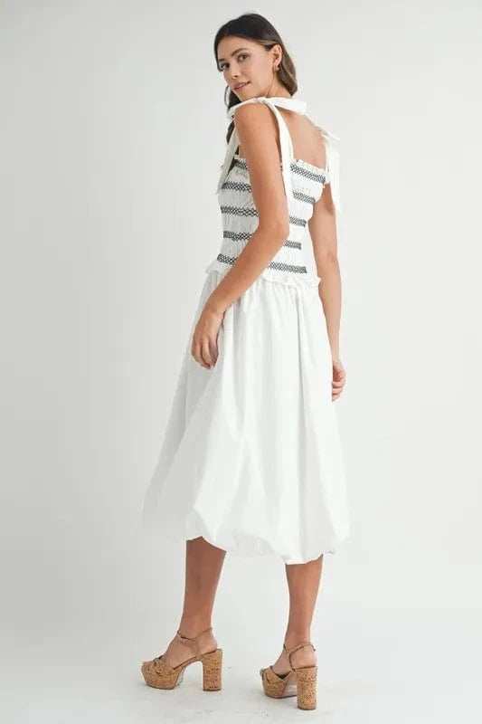 MABLE Smocked Bodice Bubble Midi Dress - Trendsi - Flyclothing LLC