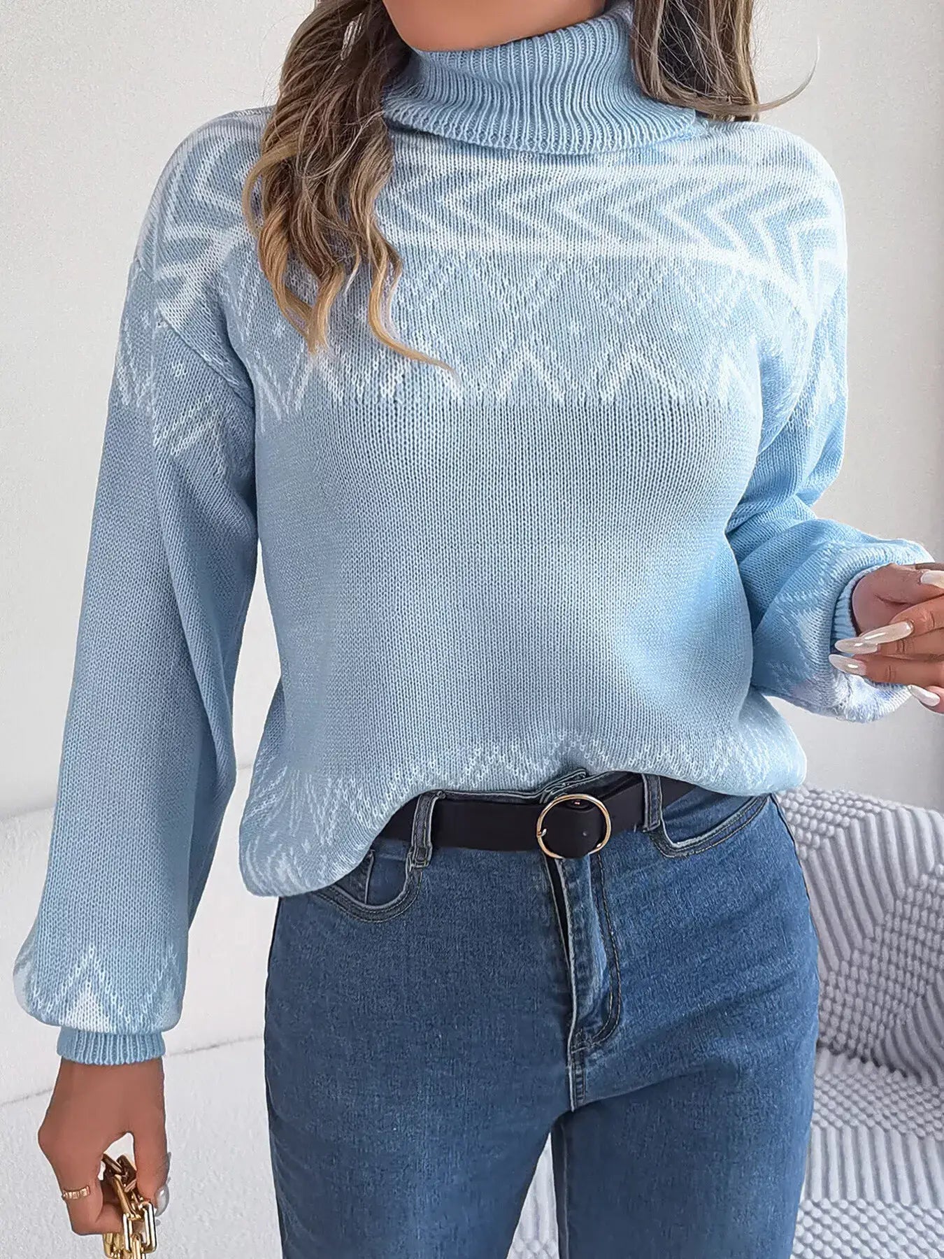 Turtleneck Dropped Shoulder Sweater - Trendsi - Flyclothing LLC