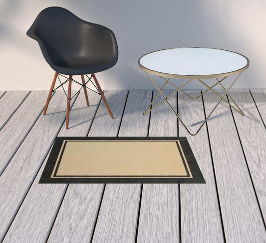 2' X 3' Beige and Black Stain Resistant Indoor Outdoor Area Rug - Homeroots - Flyclothing LLC