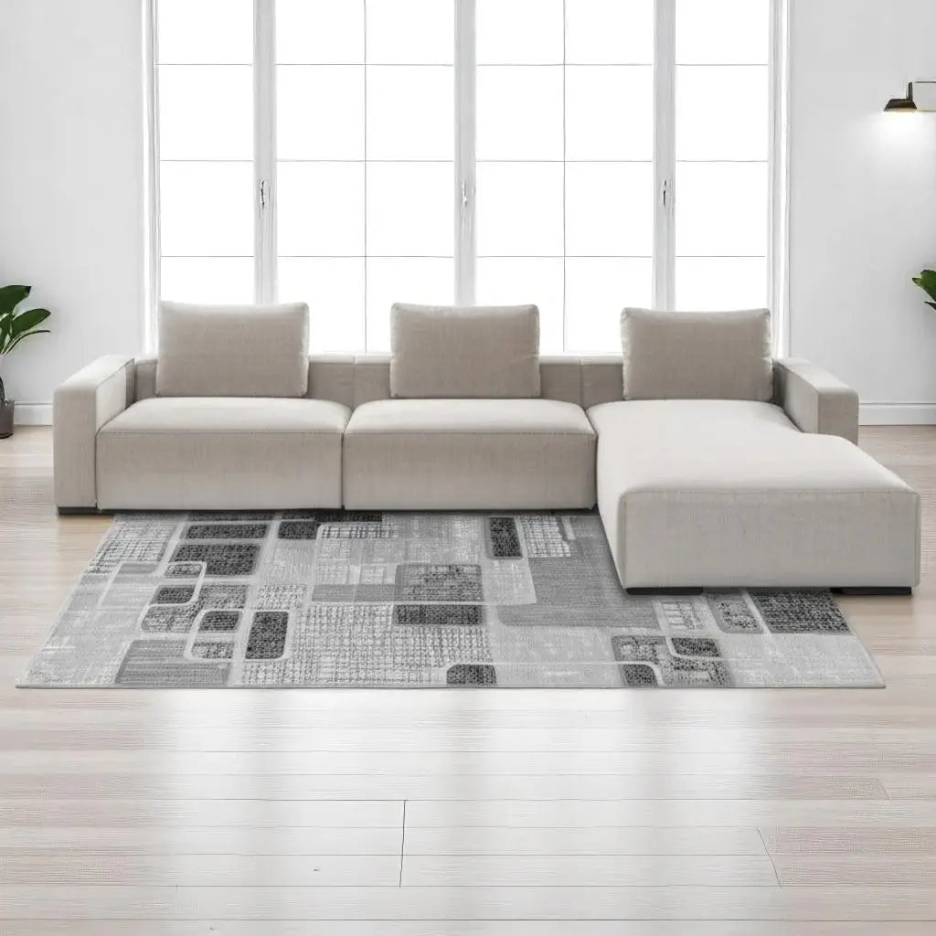 7' X 10' Grey Geometric Area Rug - Homeroots - Flyclothing LLC