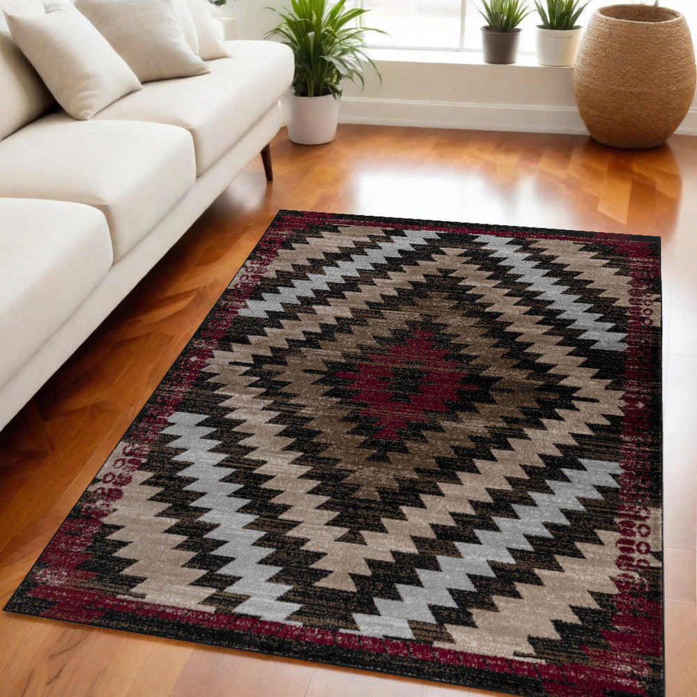 5' X 8' Brown Geometric Area Rug - Homeroots