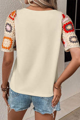 Geometric Round Neck Short Sleeve Blouse - Trendsi - Flyclothing LLC