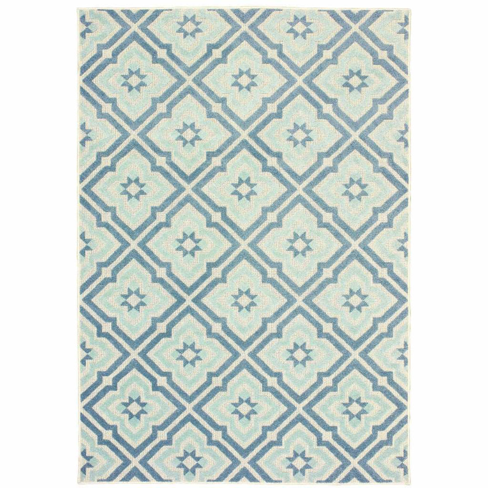 10' X 13' Blue and Ivory Geometric Stain Resistant Indoor Outdoor Area Rug - Homeroots - Flyclothing LLC