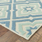 10' X 13' Blue and Ivory Geometric Stain Resistant Indoor Outdoor Area Rug - Homeroots - Flyclothing LLC