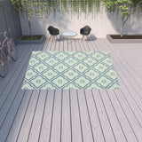 10' X 13' Blue and Ivory Geometric Stain Resistant Indoor Outdoor Area Rug - Homeroots - Flyclothing LLC