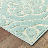 10' X 13' Blue and Ivory Floral Stain Resistant Indoor Outdoor Area Rug - Homeroots
