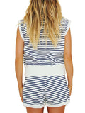Striped Cap Sleeve Top and Shorts Sweater Set - Trendsi - Flyclothing LLC