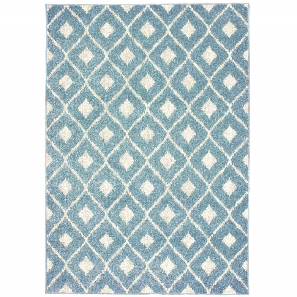 10' X 13' Blue and Ivory Geometric Stain Resistant Indoor Outdoor Area Rug