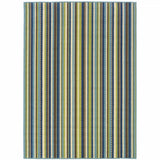 9' X 13' Blue and Green Striped Stain Resistant Indoor Outdoor Area Rug - Homeroots - Flyclothing LLC