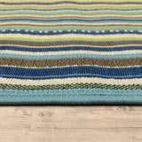 9' X 13' Blue and Green Striped Stain Resistant Indoor Outdoor Area Rug - Homeroots - Flyclothing LLC