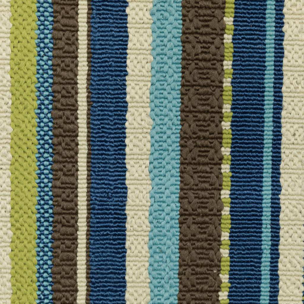 9' X 13' Blue and Green Striped Stain Resistant Indoor Outdoor Area Rug - Homeroots - Flyclothing LLC