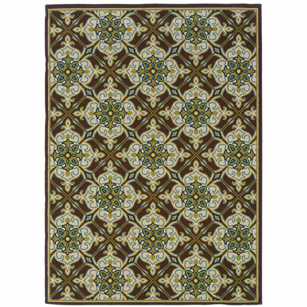 9' X 13' Brown and Ivory Floral Stain Resistant Indoor Outdoor Area Rug - Homeroots - Flyclothing LLC