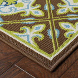 9' X 13' Brown and Ivory Floral Stain Resistant Indoor Outdoor Area Rug - Homeroots - Flyclothing LLC