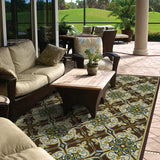 9' X 13' Brown and Ivory Floral Stain Resistant Indoor Outdoor Area Rug - Homeroots - Flyclothing LLC