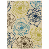 9' X 13' Green and Ivory Floral Stain Resistant Indoor Outdoor Area Rug - Homeroots - Flyclothing LLC