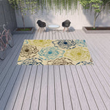 9' X 13' Green and Ivory Floral Stain Resistant Indoor Outdoor Area Rug - Homeroots - Flyclothing LLC