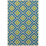 7' X 10' Blue and Beige Geometric Stain Resistant Indoor Outdoor Area Rug - Homeroots - Flyclothing LLC
