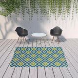 7' X 10' Blue and Beige Geometric Stain Resistant Indoor Outdoor Area Rug - Homeroots - Flyclothing LLC