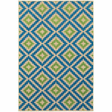 10' X 13' Blue and Beige Geometric Stain Resistant Indoor Outdoor Area Rug - Homeroots - Flyclothing LLC