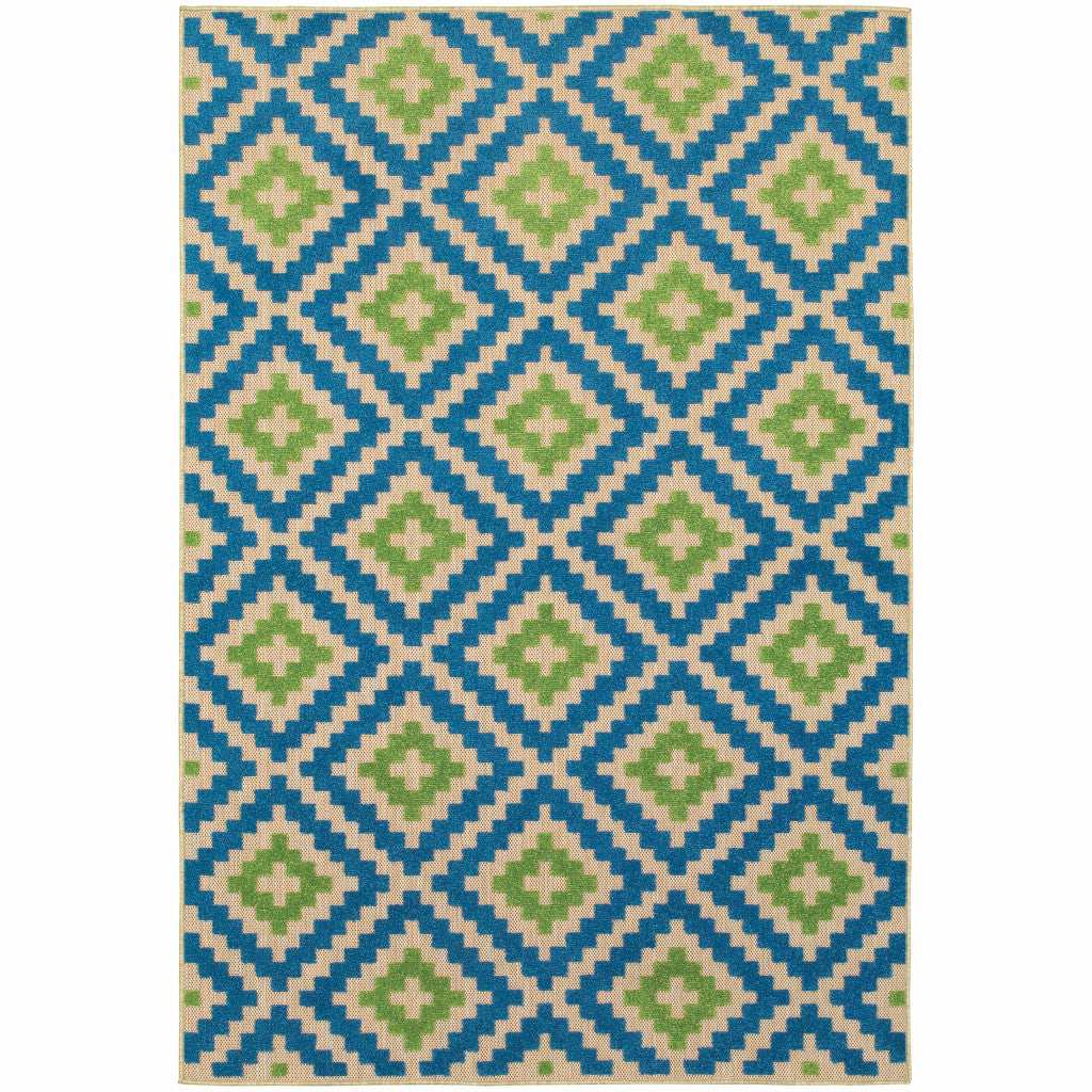 10' X 13' Blue and Beige Geometric Stain Resistant Indoor Outdoor Area Rug - Homeroots - Flyclothing LLC