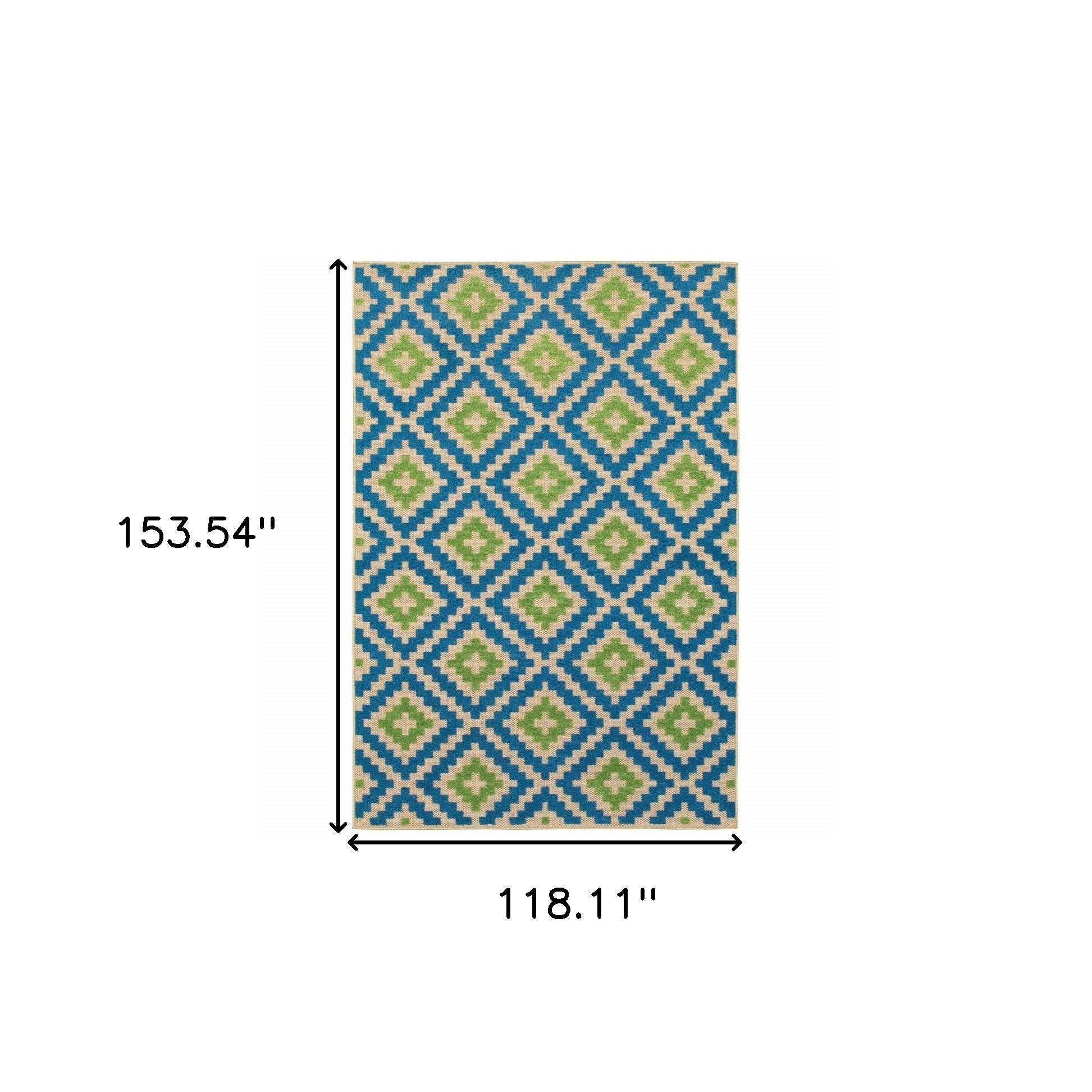 10' X 13' Blue and Beige Geometric Stain Resistant Indoor Outdoor Area Rug - Homeroots - Flyclothing LLC