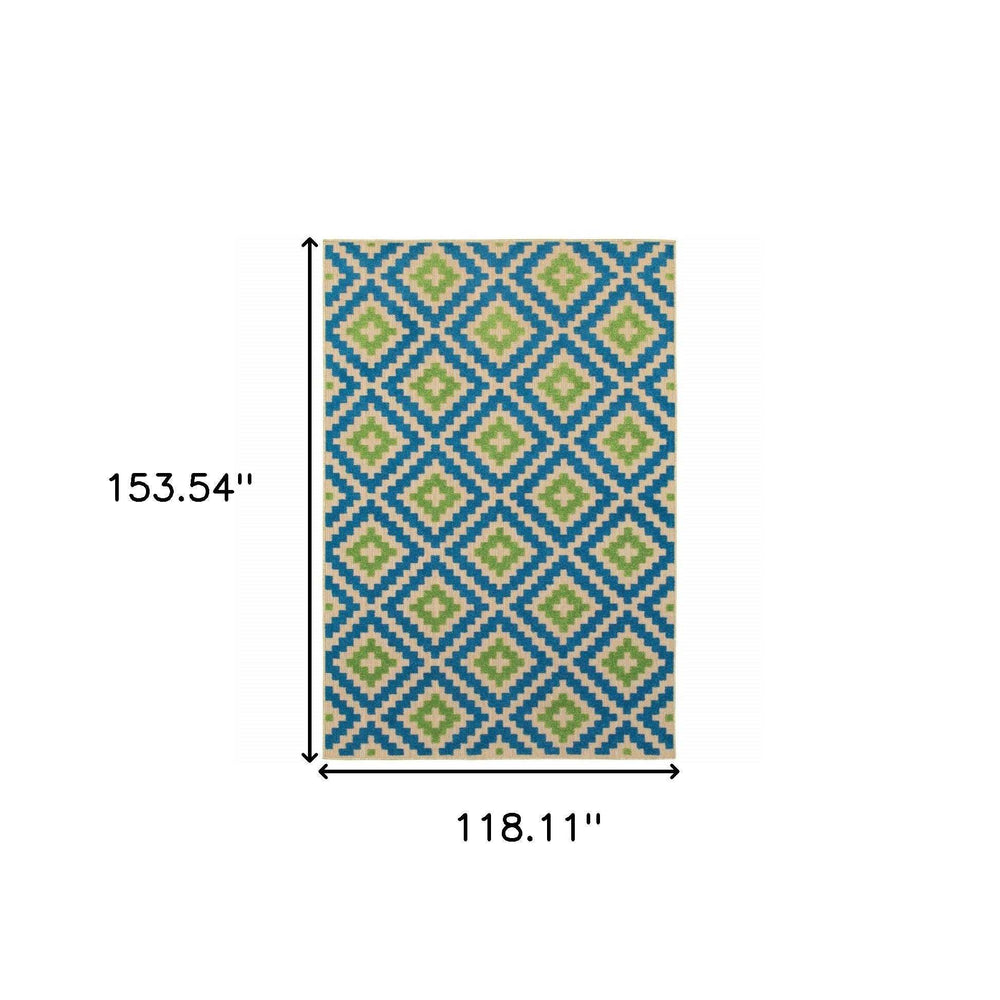 10' X 13' Blue and Beige Geometric Stain Resistant Indoor Outdoor Area Rug - Homeroots - Flyclothing LLC