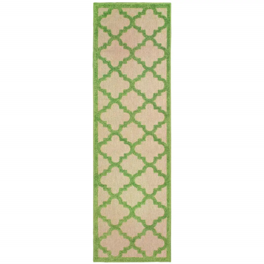2' X 8' Green Geometric Stain Resistant Indoor Outdoor Area Rug - Homeroots - Flyclothing LLC