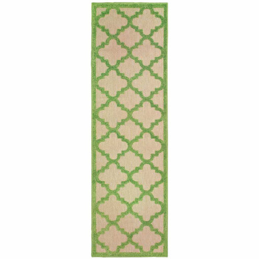 2' X 8' Green Geometric Stain Resistant Indoor Outdoor Area Rug - Homeroots - Flyclothing LLC