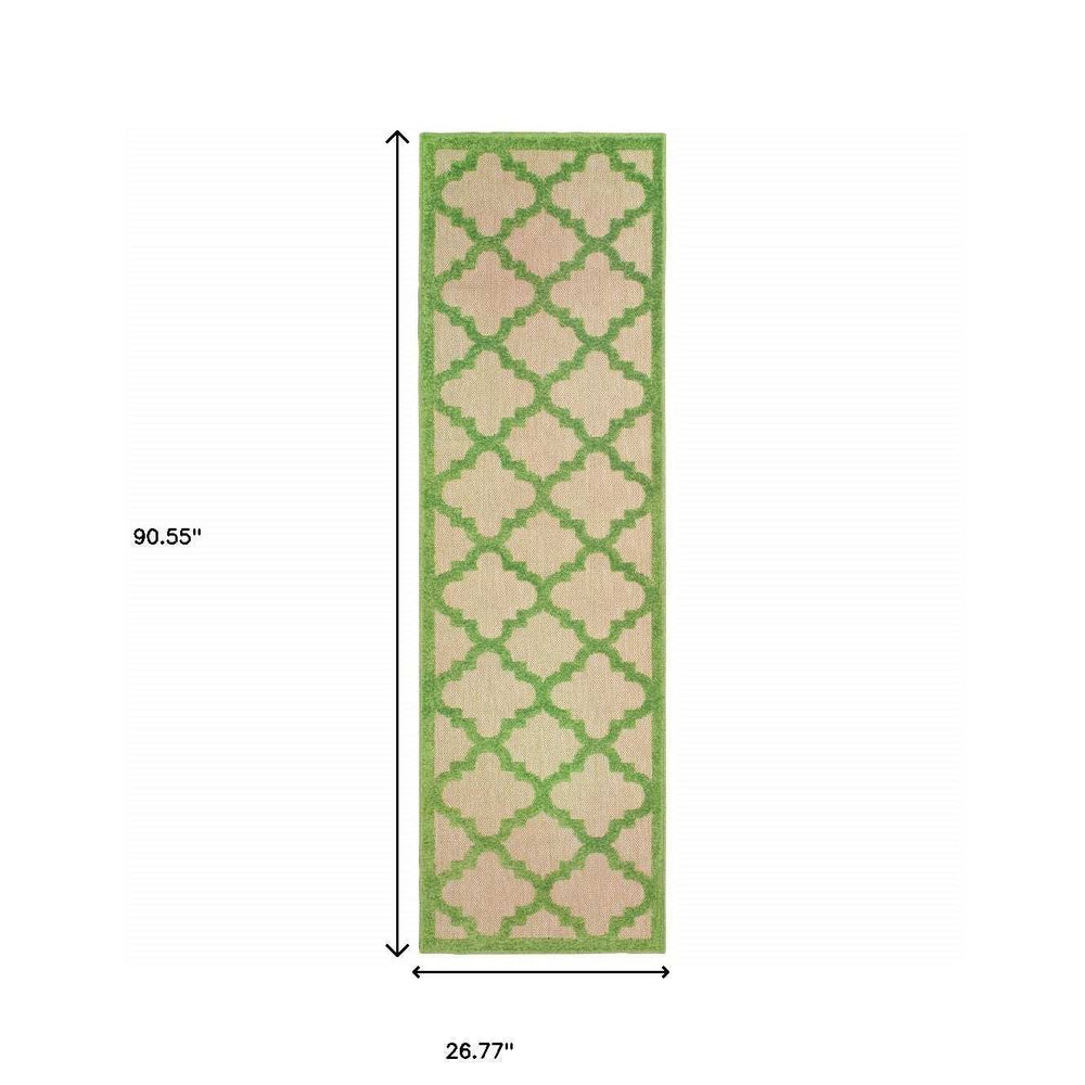 2' X 8' Green Geometric Stain Resistant Indoor Outdoor Area Rug - Homeroots - Flyclothing LLC
