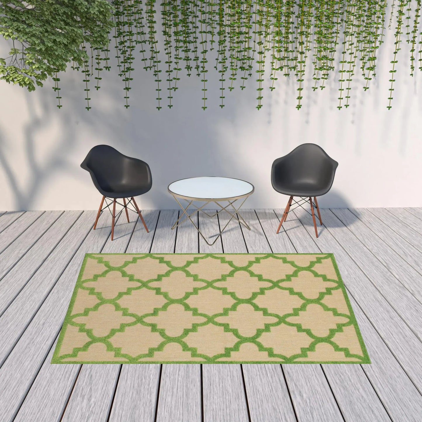 7' X 10' Green Geometric Stain Resistant Indoor Outdoor Area Rug - Homeroots - Flyclothing LLC